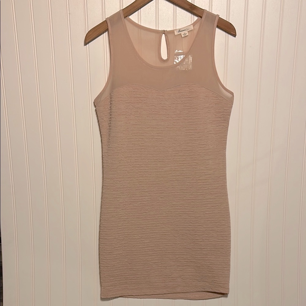 Beige Sleeveless Bodycon Midi Mini Baddie Dress Large